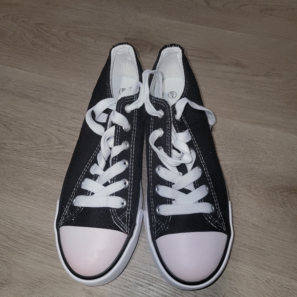 Unbranded Black/White Sneakers Lace Up Casual Shoes Womens - Picture 4 of 5